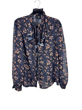 Jill Jill Stuart Womens Floral Sheer Long Sleeve Blouse Size 14 Ruffle Neck